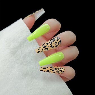 24 stks / set extra lange ballerina kunstnagels fluorescerende luipaardprint vrouwen volledige dekking nagels