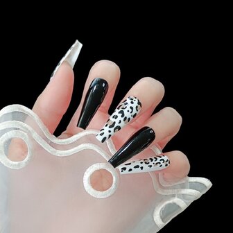 24 stks / set extra lange ballerina kunstnagels fluorescerende luipaardprint vrouwen volledige dekking nagels