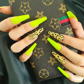 24 stks / set extra lange ballerina kunstnagels fluorescerende luipaardprint vrouwen volledige dekking nagels