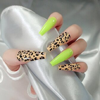 24 stks / set extra lange ballerina kunstnagels fluorescerende luipaardprint vrouwen volledige dekking nagels