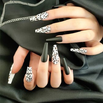 24 stks / set extra lange ballerina kunstnagels fluorescerende luipaardprint vrouwen volledige dekking nagels