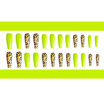 24 stks / set extra lange ballerina kunstnagels fluorescerende luipaardprint vrouwen volledige dekking nagels