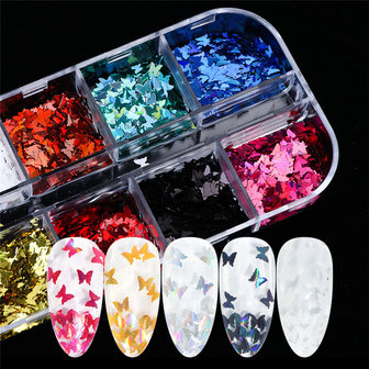 Nail Art Jewelry 12 kleuren laser magische kleuren vlinder pailletten nagel decoratie pailletten