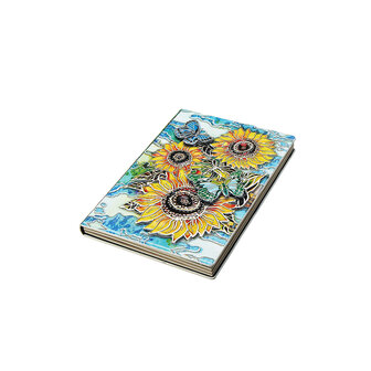 Vintage 3D reli&euml;f zonnebloem reizen dagboek Notebook Journal lederen Kladblok