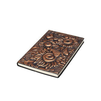 Vintage 3D reli&euml;f zonnebloem reizen dagboek Notebook Journal lederen Kladblok