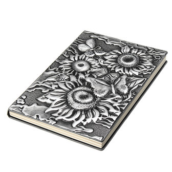 Vintage 3D reli&euml;f zonnebloem reizen dagboek Notebook Journal lederen Kladblok