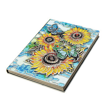 Vintage 3D reli&euml;f zonnebloem reizen dagboek Notebook Journal lederen Kladblok