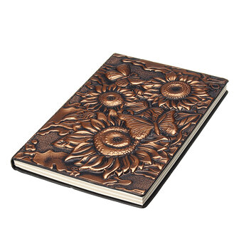 Vintage 3D reli&euml;f zonnebloem reizen dagboek Notebook Journal lederen Kladblok
