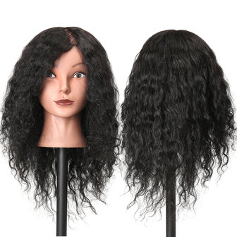 48 cm 100% Menselijk Haar Kappers Mannequin Hoofd Praktijk Model Lange Krullend Haar