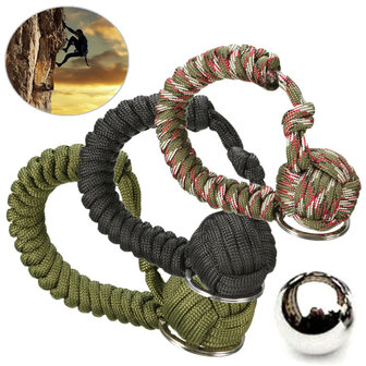 Outdoor Survival Stainless Steel Ball Sleutelhouder Keychain Ring