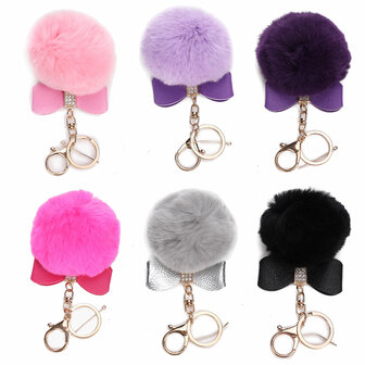 Bowknot Fur Ball Fluffy Elegant Handtas Charm Car Sleutelhanger Sleutelhanger