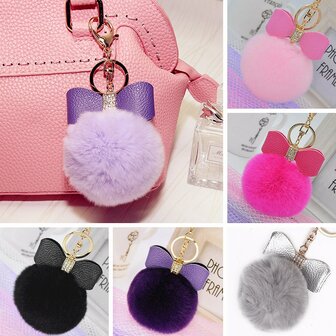 Bowknot Fur Ball Fluffy Elegant Handtas Charm Car Sleutelhanger Sleutelhanger