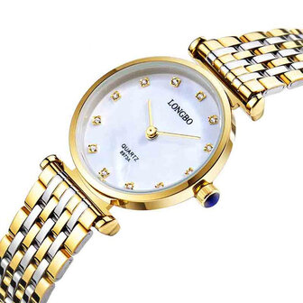 LONGBO 8973 Diamanten Casual stijl Paar Horloges Roestvrij staal band quartzhorloge