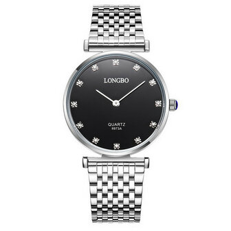 LONGBO 8973 Diamanten Casual stijl Paar Horloges Roestvrij staal band quartzhorloge