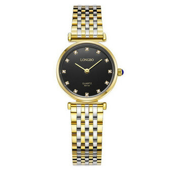 LONGBO 8973 Diamanten Casual stijl Paar Horloges Roestvrij staal band quartzhorloge