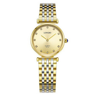 LONGBO 8973 Diamanten Casual stijl Paar Horloges Roestvrij staal band quartzhorloge
