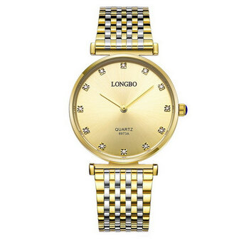 LONGBO 8973 Diamanten Casual stijl Paar Horloges Roestvrij staal band quartzhorloge