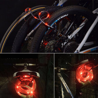 XANES 1,2m mutifunction anti-diefstal fietsslot Veilig achterlicht Slot Usb Oplaadbaar Regendicht