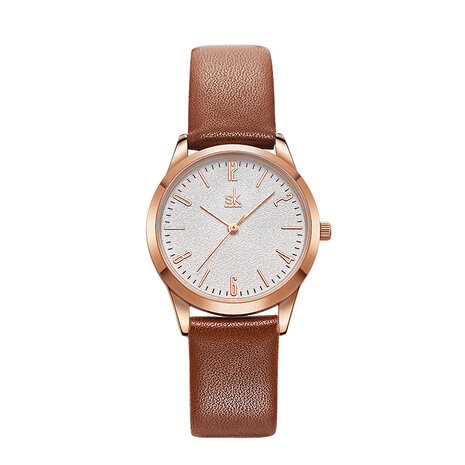 SHENGKE SK K9003 paar lederen Simple Dial elegante ultradunne behuizing mannen vrouwen quartz horloge