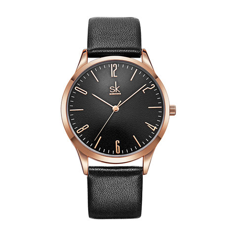 SHENGKE SK K9003 paar lederen Simple Dial elegante ultradunne behuizing mannen vrouwen quartz horloge