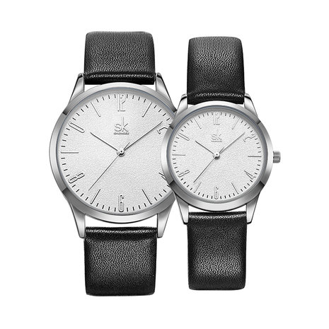 SHENGKE SK K9003 paar lederen Simple Dial elegante ultradunne behuizing mannen vrouwen quartz horloge