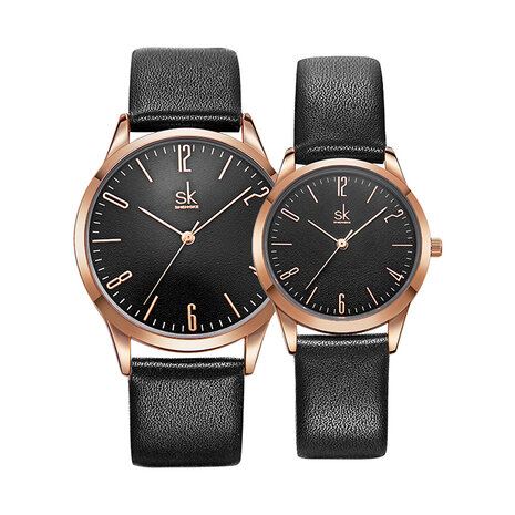 SHENGKE SK K9003 paar lederen Simple Dial elegante ultradunne behuizing mannen vrouwen quartz horloge