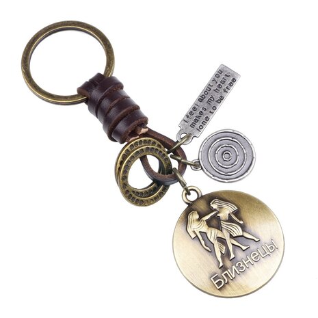 Retro Twelve constellation Woven Keychain Soft Lederen koord sleutelhanger voor heren