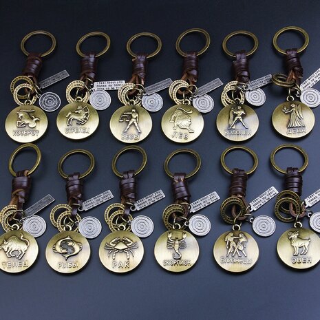 Retro Twelve constellation Woven Keychain Soft Lederen koord sleutelhanger voor heren