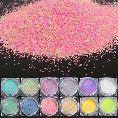 12 kleuren nagel glitter poeder gemengd snoep suiker 3d nail art manicure decoratie