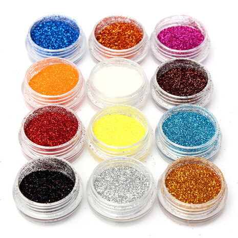 12 kleuren acryl nagel kunst tips glitter poeder stof