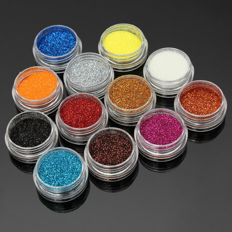 12 kleuren acryl nagel kunst tips glitter poeder stof
