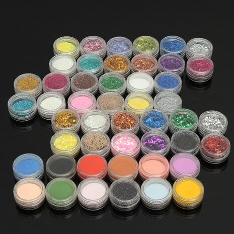 48 Pro Acryl Glitter Poeder Nagel Art Gel Borstel Tips Kit Set