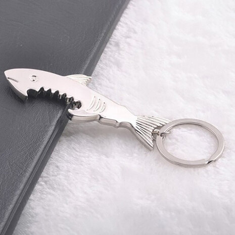 Cutely Shark glanzende sleutelhanger Sliver metalen flesopener Mini multifunctionele sleutelhanger