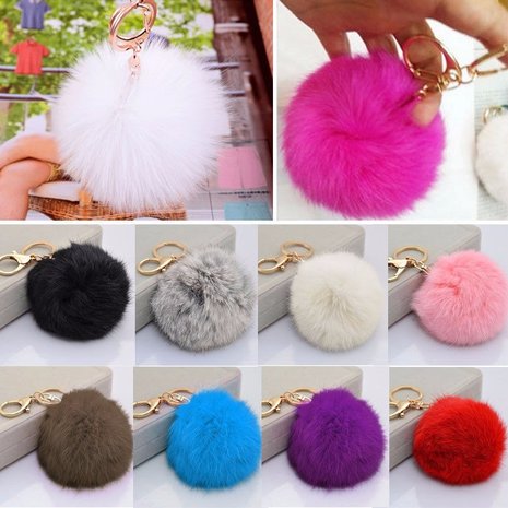 Leuke Soft Veelkleurige Haarbal Hanger Hang Tas Auto Sleutelhanger Ring Decoratie Gift