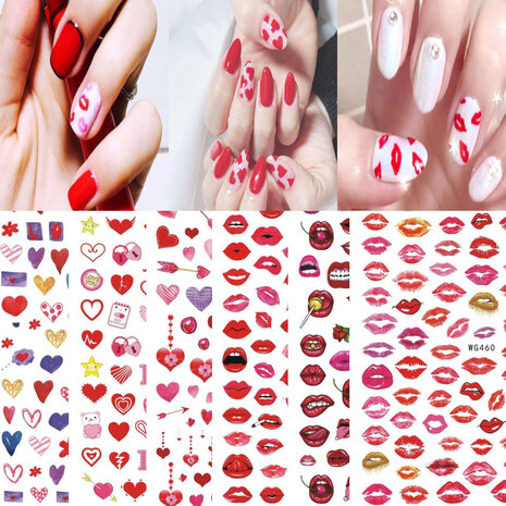3D Nail Art Stickers Hart Colorful Rode Lip Nail Transfer Decals Valentijnsdag Tips