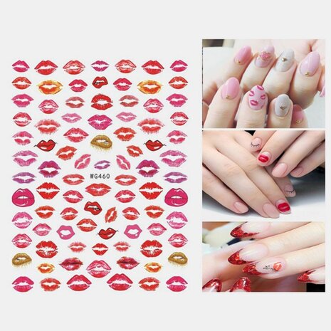 3D Nail Art Stickers Hart Colorful Rode Lip Nail Transfer Decals Valentijnsdag Tips