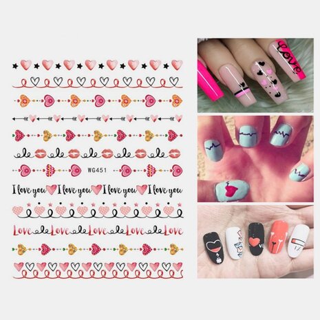 3D Nail Art Stickers Hart Colorful Rode Lip Nail Transfer Decals Valentijnsdag Tips