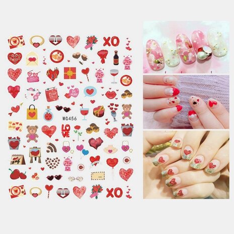 3D Nail Art Stickers Hart Colorful Rode Lip Nail Transfer Decals Valentijnsdag Tips
