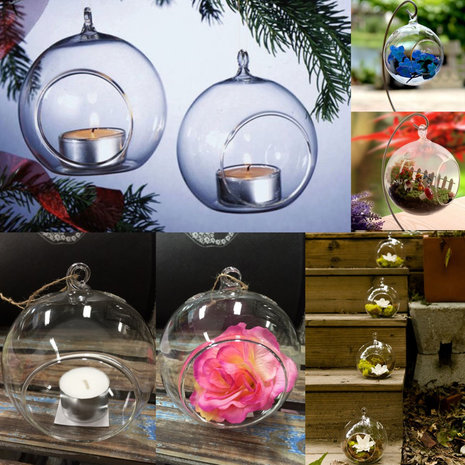 6st ronde glazen hangende kaars thee licht globe houder kandelaar partij thuis bruiloft decor 10cm