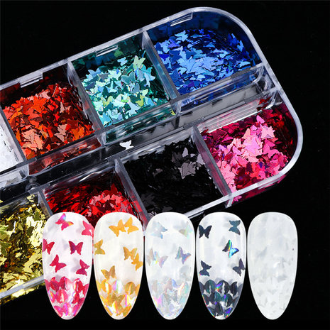 Nail Art Jewelry 12 kleuren laser magische kleuren vlinder pailletten nagel decoratie pailletten