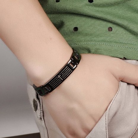 Cross Bible Black Titanium Heren Magneet Armband Healing Jewelry Men Gift