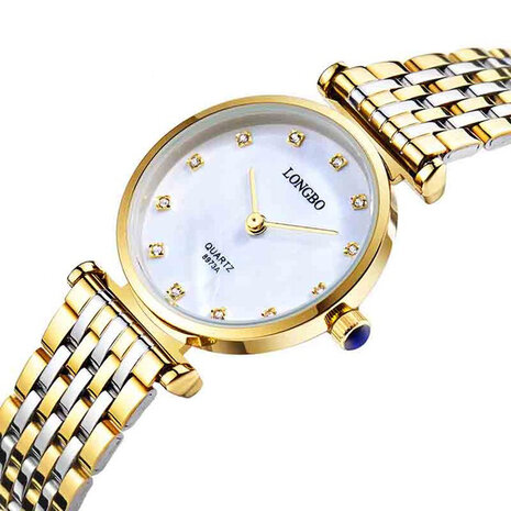LONGBO 8973 Diamanten Casual stijl Paar Horloges Roestvrij staal band quartzhorloge