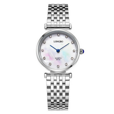 LONGBO 8973 Diamanten Casual stijl Paar Horloges Roestvrij staal band quartzhorloge