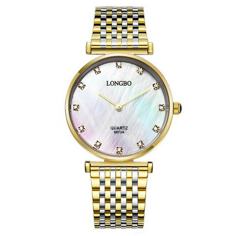 LONGBO 8973 Diamanten Casual stijl Paar Horloges Roestvrij staal band quartzhorloge