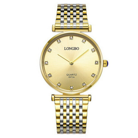 LONGBO 8973 Diamanten Casual stijl Paar Horloges Roestvrij staal band quartzhorloge
